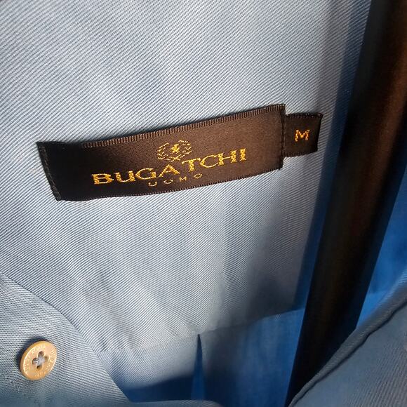Bugatchi Uomo Button Down Shirt Blue Rayon Blend Size M Y2K Vintage Korea - Picture 2 of 4